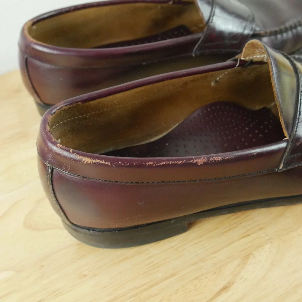 GH Bass Mens Logan Penny Loafers Burgundy Leather Slip On Shoes 10 EEE Preppy